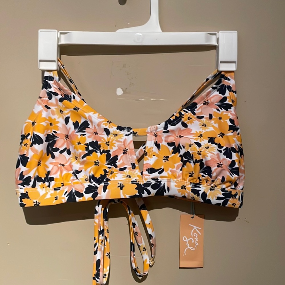 Yellow Flower Pattern Bikini Top